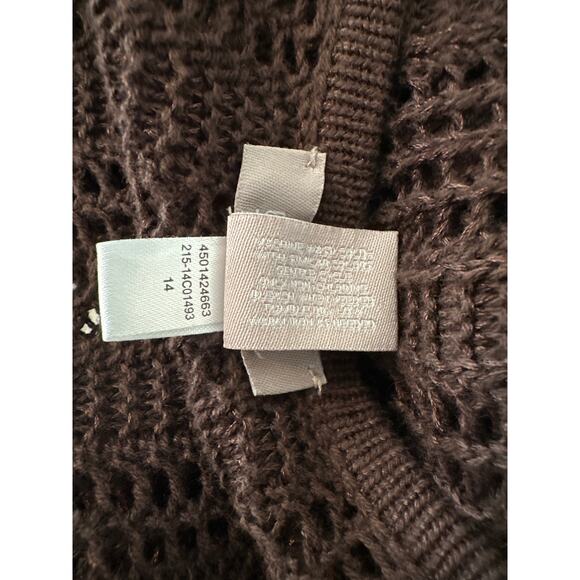 Chico’s Open Front Open Knit Cardigan Sweater Beaded Fringe Sz 2 /14 Brown Boho - Picture 10 of 10